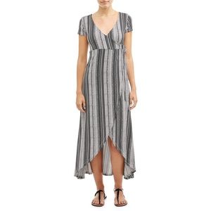 😀Striped High-Low Wrap Dress